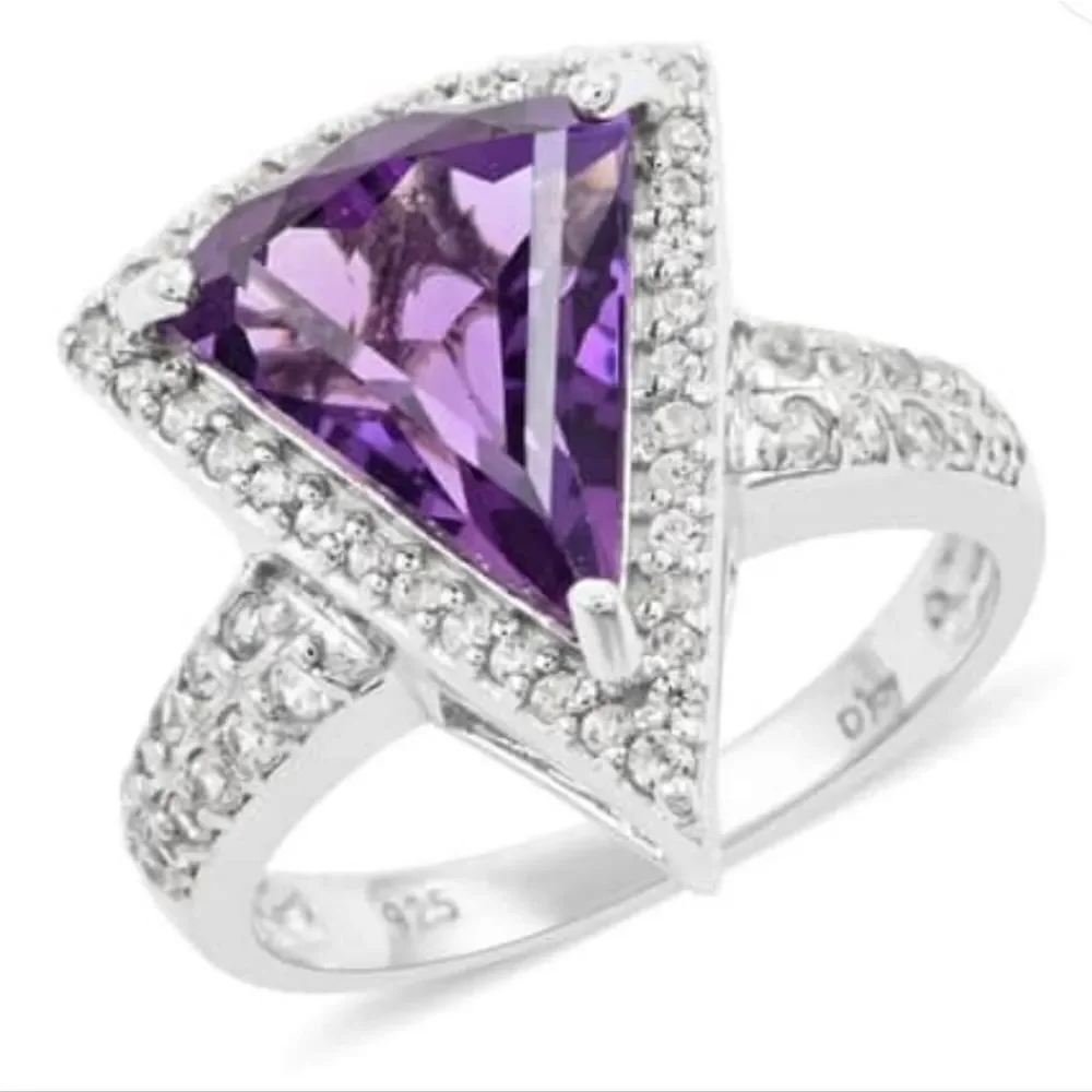 Premium African Amethyst & White Zircon Ring Size 10‎